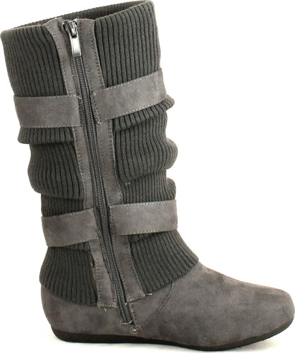 Top Moda Womens Bank-21 Sweater Slouchy Buckle Top Calf Wedge Boot Bank