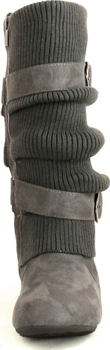 Top Moda Womens Bank-21 Sweater Slouchy Buckle Top Calf Wedge Boot Bank