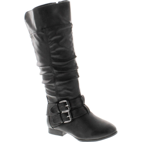 Top Moda Womens Coco-20 Knee High Round Toe Buckle Slouched Riding Flat Boots