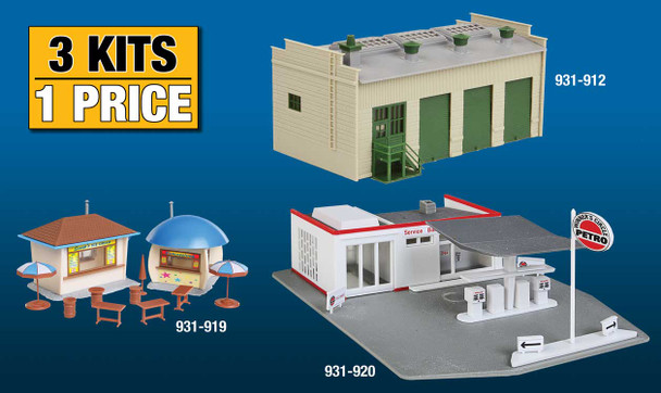 Trainline Structure Kit 3-Pack -- Roadside Businesses