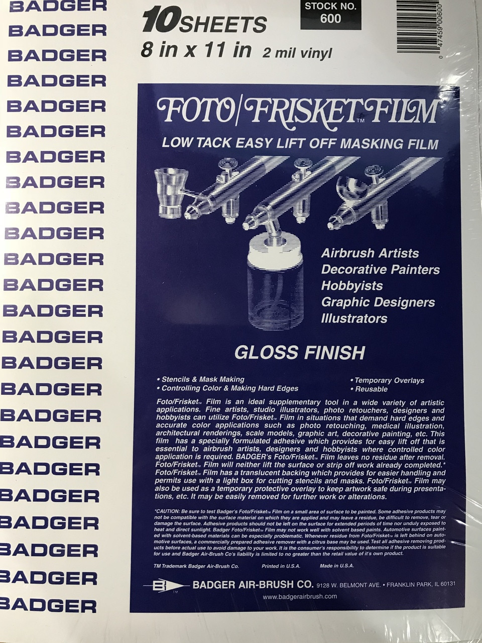 Badger Foto/Frisket film Gloss finish - Cedar Run Outdoors