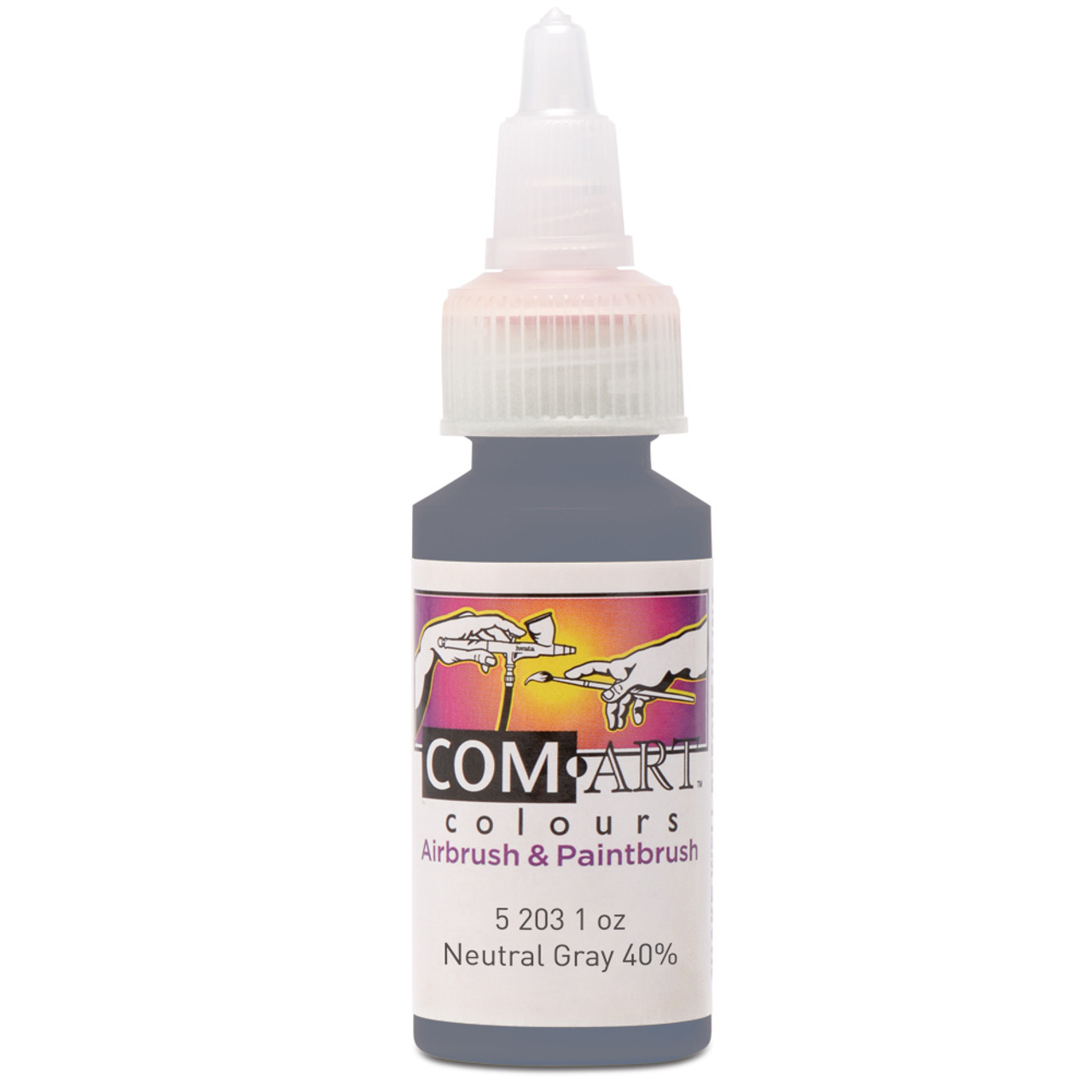 Com Art Colours Water-Based Acrylic Opaque Neutral Gray 40% 1oz For Airbrush And Paintbrush