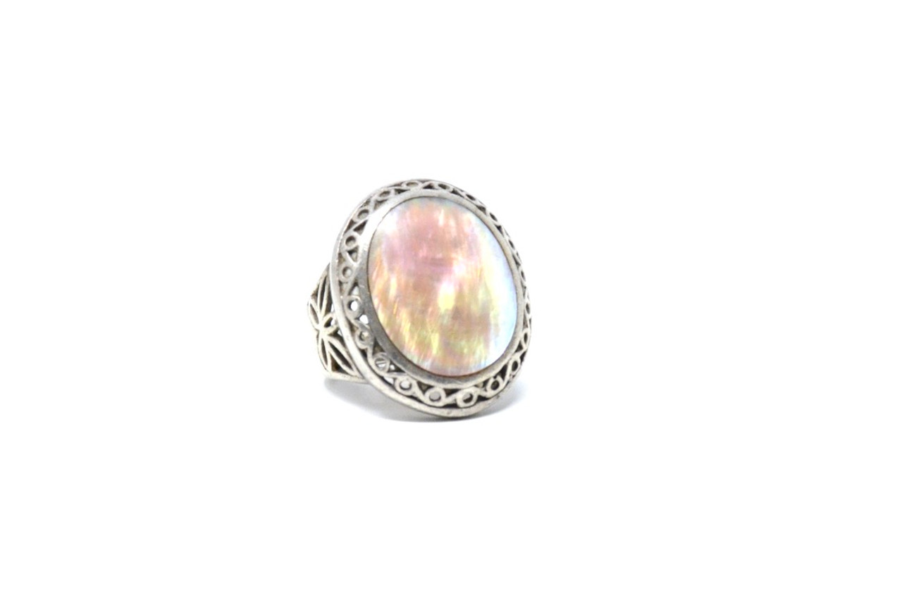 Vintage Sterling Silver Abalone Shell Holographic Statement Ring
