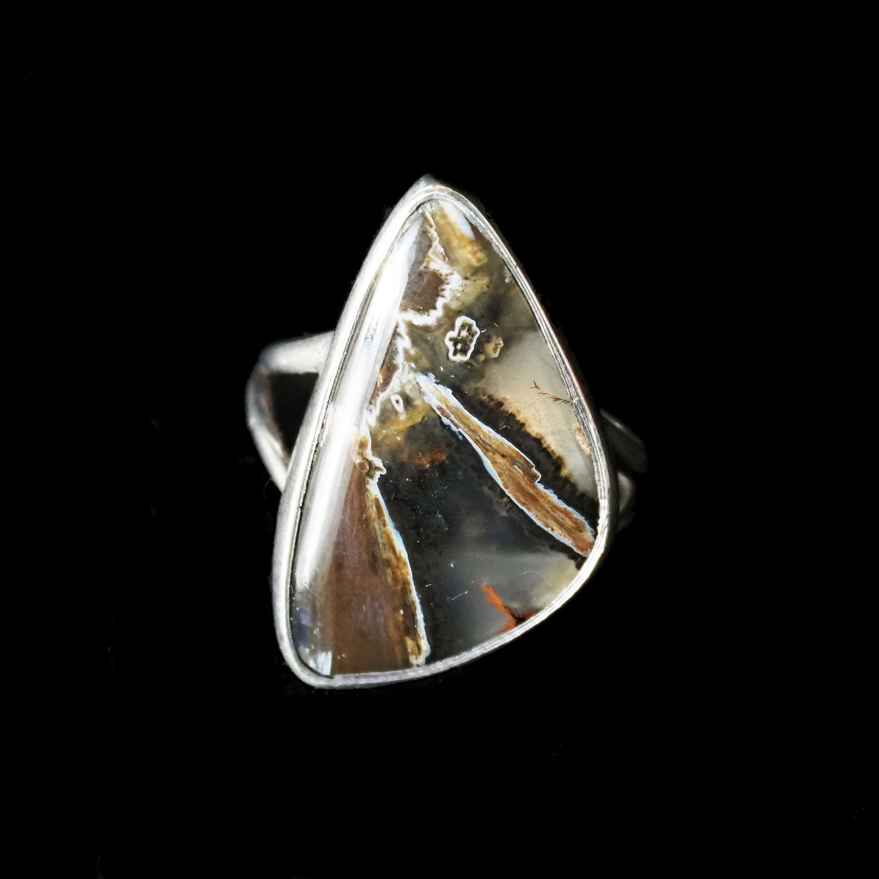 Sterling Silver 925 Brown Moss Agate Minimalist Ring - Size 10