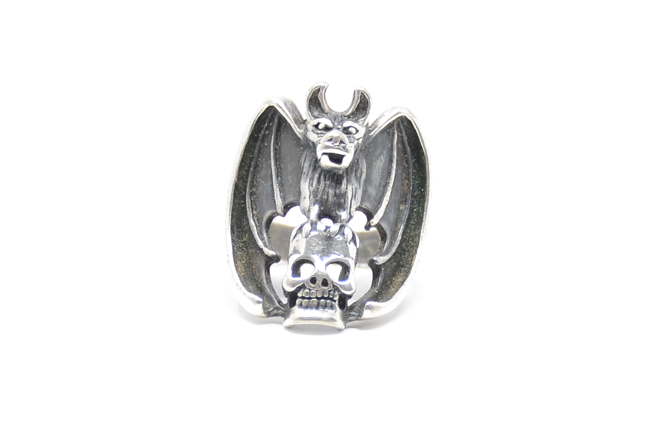 Vintage G & S Winged Skull Silver Ring Size 14 Gordon And Smith