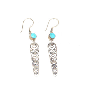 925 Sterling Silver Turquoise Filigree Dangle Earrings