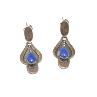 925 Sterling Silver Pear Lapis Lazuli Drop Earrings