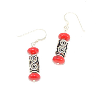 Sterling Dangle Earrings with Red Beads