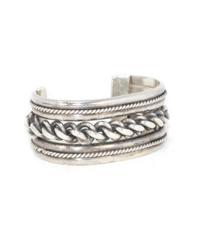 Sterling Silver Rope and Chain Inlay Cuff