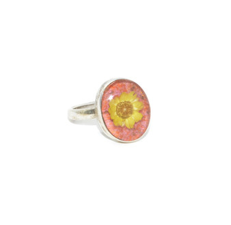 Yellow Pressed Flower Resin Ring-Size 9.5