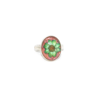 Green Pressed Flower Resin 925 Ring-Size 9