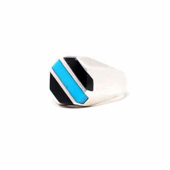 Sterling Silver Turquoise and Onyx Inlay Signet Ring