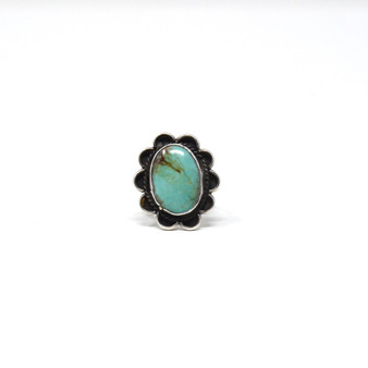 Vintage Sterling Silver Navajo Turquoise Classic Rope & Bezel Set Ring Size 6.75