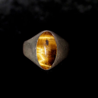 Sterling Silver 925 Minimalist Tiger’s Eye Signet Ring - Size 13.5