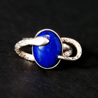 925 Sterling Silver Lapis Snake Ring - Size 9