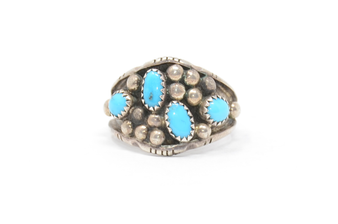 925 Sterling Sawtooth Bezel Set Navajo Turquoise Cluster Ring