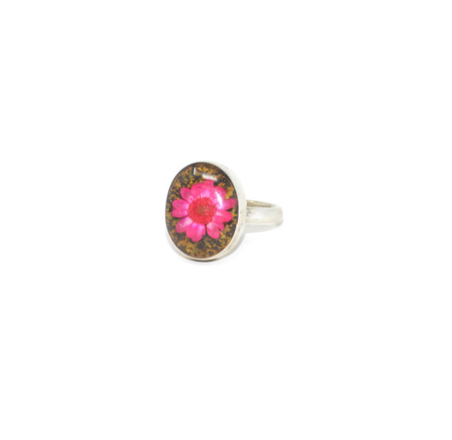 Pink Pressed Flower Resin Ring-Size 6.75