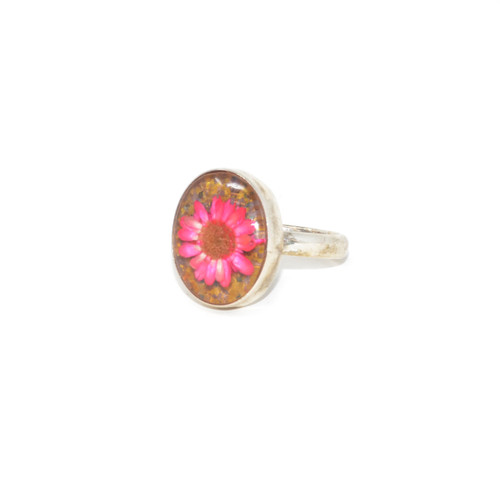 Hot Pink Pressed Flower Resin Ring-Size 6.75