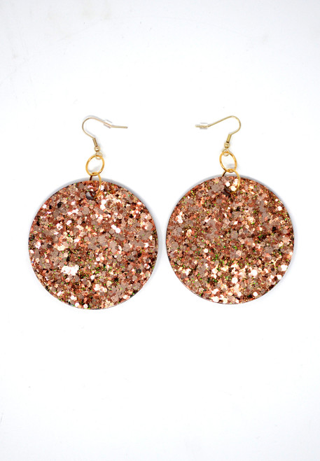 Rose Gold Disk | Handmade Glitter Earrings