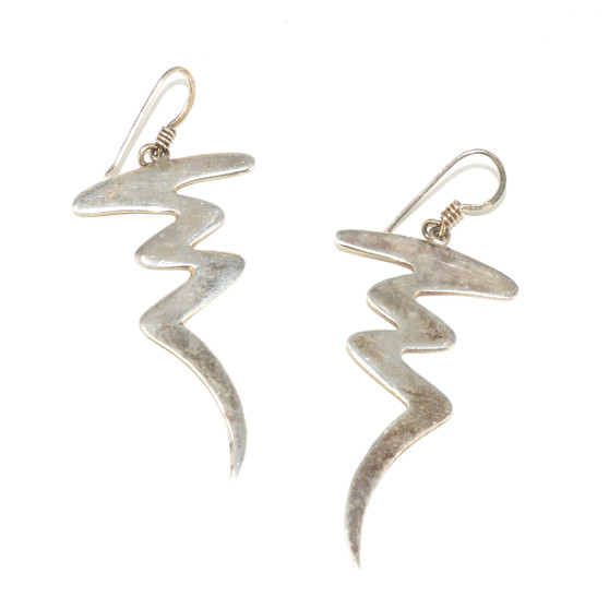 925 Sterling Silver Illustrated Lightning Bolt Dangle Earring