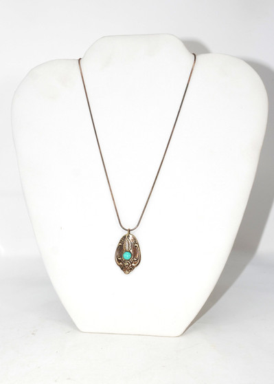 Sterling Silver Spoon Pendant with Turquoise Cabochon