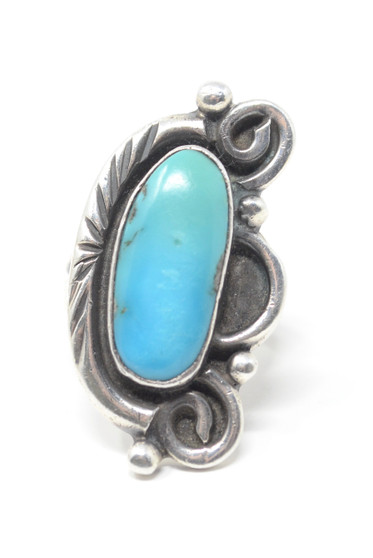 Turquoise Asymmetrical Native American Style 925 Sterling Silver Set Ring