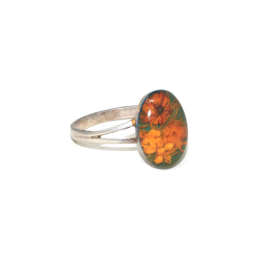925 Sterling Silver Oval Floral Resin Ring