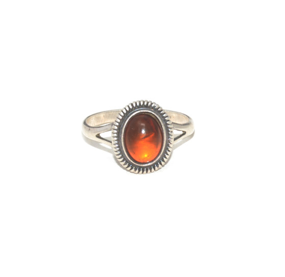 925 Sterling Silver Modern Amber Cabochon Ring