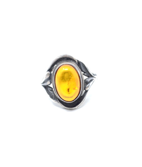 Danish Amber Art Nouveau Style Sterling Silver Setting Ring Size 6.5