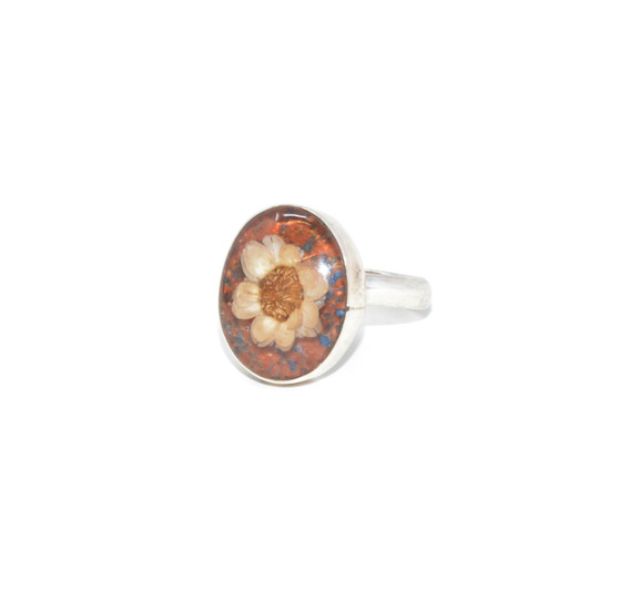 Light Pink Pressed Flower Resin 925 Ring-Size 7