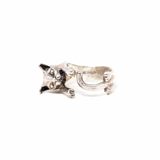 925 Sterling Silver Playful Cat Ring