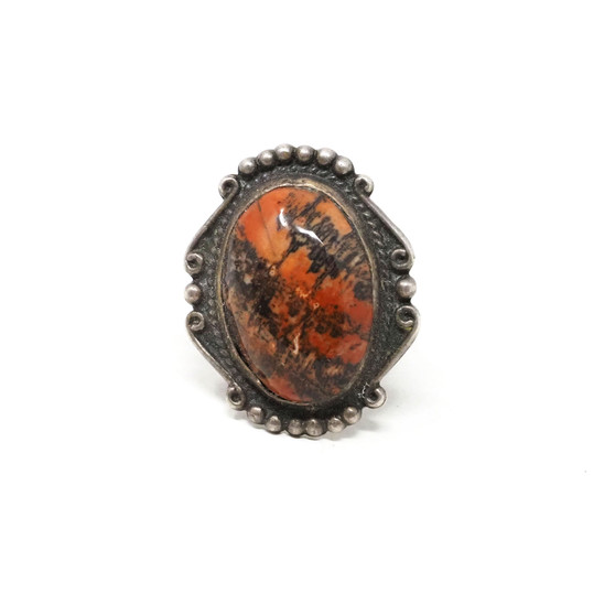 925 Sterling Silver Petrified Wood Platter Ring - Size 8