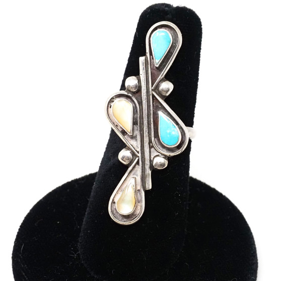 925 Sterling Silver Water Drops Authentic Navajo Ring - Size 6