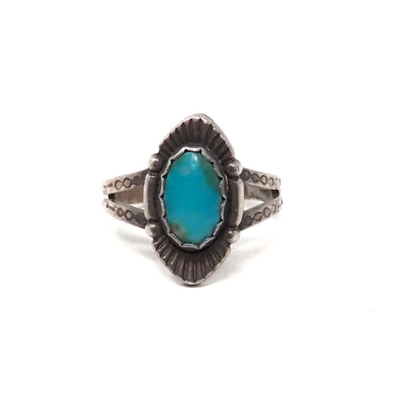 Sterling Silver 925 Bell Trading Post Turquoise Stamped Ring - Size 7