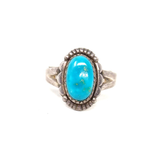 Sterling Silver 925 Turquoise Bell Trading Post Plate Ring - Size 5.5