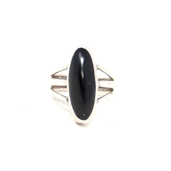 Sterling Silver 925 Minimalist Onyx Oval Ring - Size 7