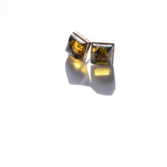 Vintage Sterling Silver Square Amber Sparkle Stud Earrings