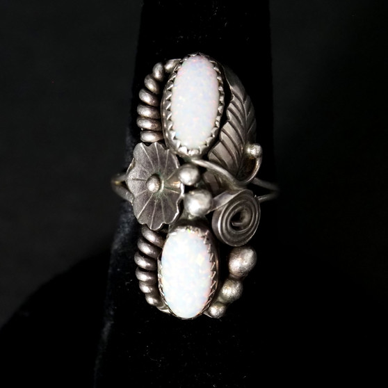 925 Sterling Silver Southwestern Opal Flora Ring - Size 6