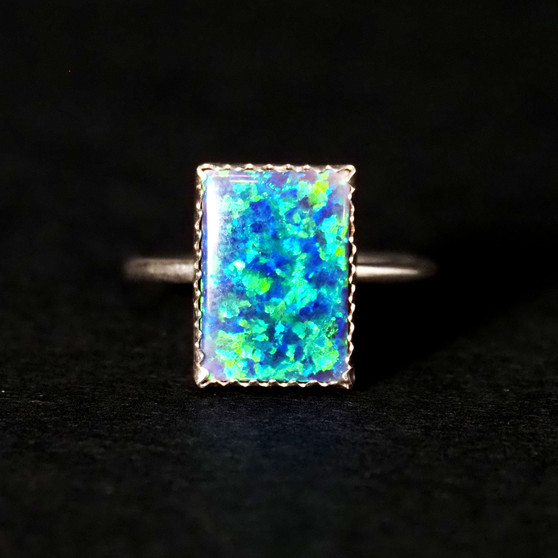 925 Sterling Silver Minimalist Rectangular Opal Ring - Size 8