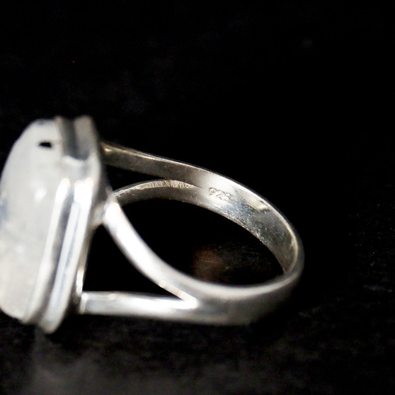 925 Sterling Silver Minimalist Moonstone Slab Ring - Size 8.25