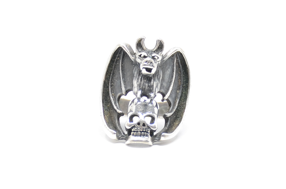 Skull & Bat Gargoyle G&S 925 Sterling Silver Ring Size 11