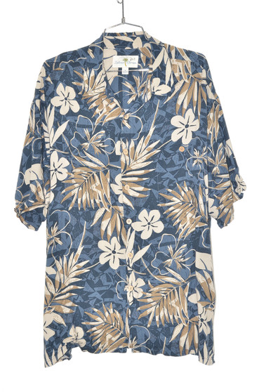 100% Rayon Blue & Champagne Orchid Hawaiian Shirt | 50 XXL