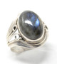 Vintage Labradorite Modernist Style Iridescent Sterling Silver Set Ring Size 6.5