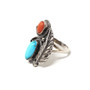 925 Sterling Silver Southwestern Feather Coral and Turquoise Ring - Size 5.75