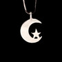 Sterling Silver 925 Crescent Moon and Star Pendant Necklace