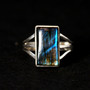 925 Sterling Silver Minimalist Labradorite Rectangle Ring - Size 9