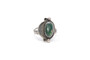 Navajo Dark Green Turquoise Asymmetrical 925 Sterling Silver Ring Size 8.5