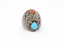 Navajo Turquoise and Coral 925 Sterling Ring Size 11 1/4