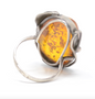 925 Sterling Feathered Amber Statement Ring Size 10 1/2