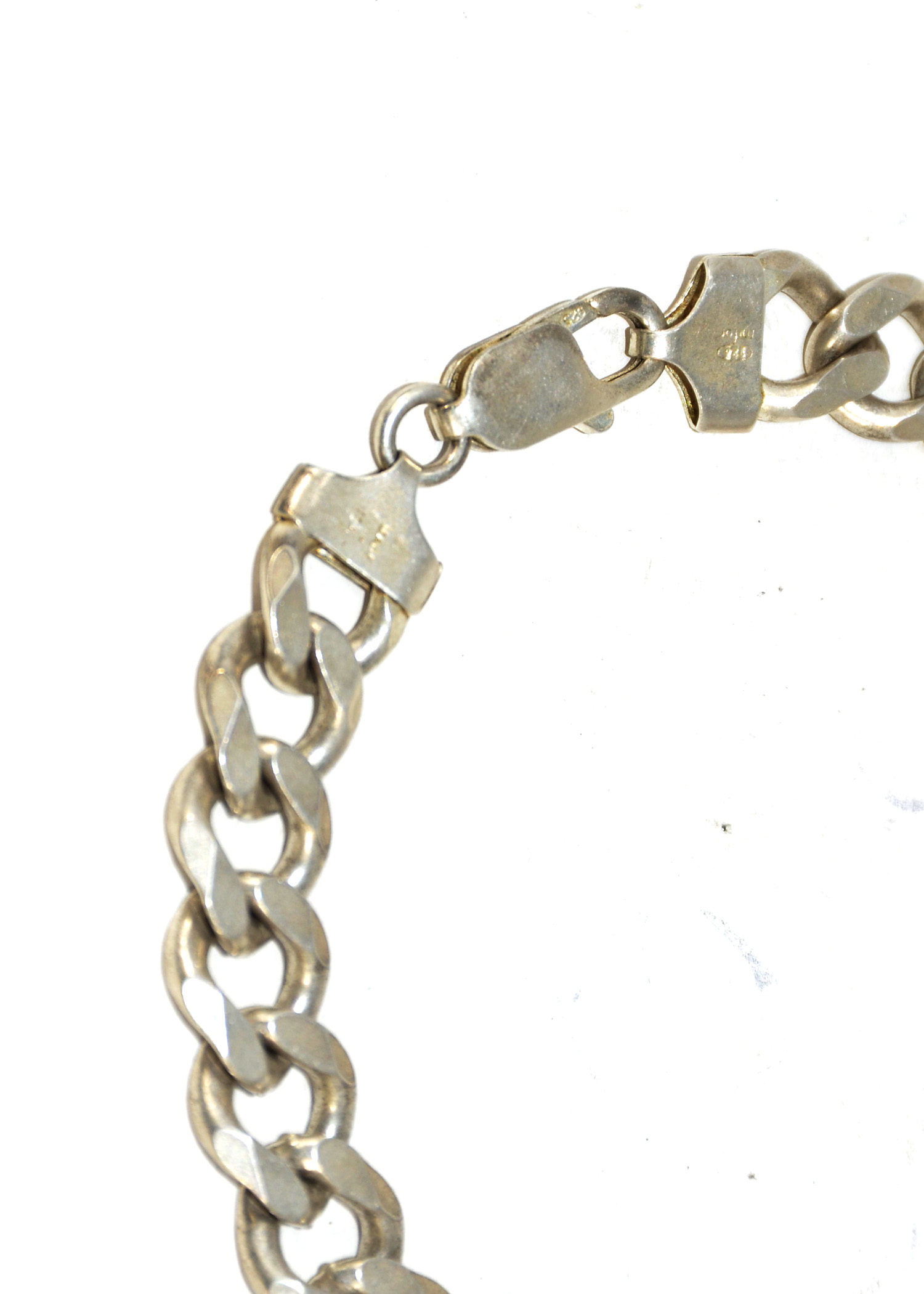 6.25”, vintage Sterling silver bracelet, 925 bold circle chain monogram  “MOJ”